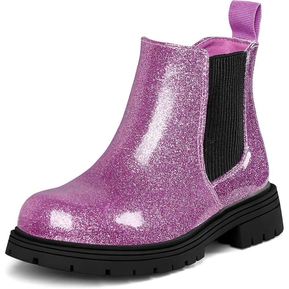 image:imageK KomForme Girl Glitter Ankle Boot Side Zipper Chelsea Booties Lug SolePurple