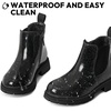K KomForme Girl Glitter Ankle Boot Side Zipper Chelsea Booties Lug Sole(Black)