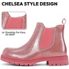 K KomForme Girl Glitter Ankle Boot Side Zipper Chelsea Booties Lug Sole(Pink)