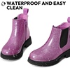 K KomForme Girl Glitter Ankle Boot Side Zipper Chelsea Booties Lug Sole(Purple)