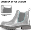 K KomForme Girl Glitter Ankle Boot Side Zipper Chelsea Booties Lug Sole(Silver)