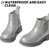 K KomForme Girl Glitter Ankle Boot Side Zipper Chelsea Booties Lug Sole(Silver)