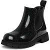 K KomForme Girl Glitter Ankle Boot Side Zipper Chelsea Booties Lug Sole(Black)