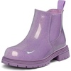 K KomForme Girl Glitter Ankle Boot Side Zipper Chelsea Booties Lug Sole(Light Purple)