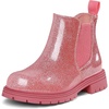 K KomForme Girl Glitter Ankle Boot Side Zipper Chelsea Booties Lug Sole(Pink)