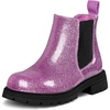 K KomForme Girl Glitter Ankle Boot Side Zipper Chelsea Booties Lug Sole(Purple)