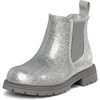 K KomForme Girl Glitter Ankle Boot Side Zipper Chelsea Booties Lug Sole(Silver)