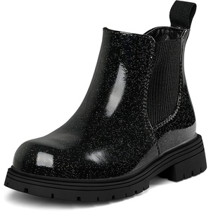 K KomForme Girl Glitter Ankle Boot Side Zipper Chelsea Booties Lug Sole(Black)