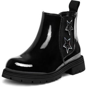 K KomForme Girl Glitter Ankle Boot Side Zipper Chelsea Booties Lug Sole(Black Star)