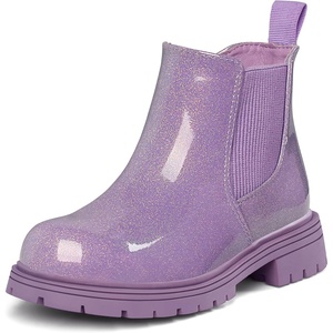 K KomForme Girl Glitter Ankle Boot Side Zipper Chelsea Booties Lug Sole(Light Purple)
