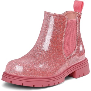 K KomForme Girl Glitter Ankle Boot Side Zipper Chelsea Booties Lug Sole(Pink)