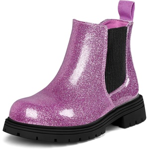 K KomForme Girl Glitter Ankle Boot Side Zipper Chelsea Booties Lug Sole(Purple)