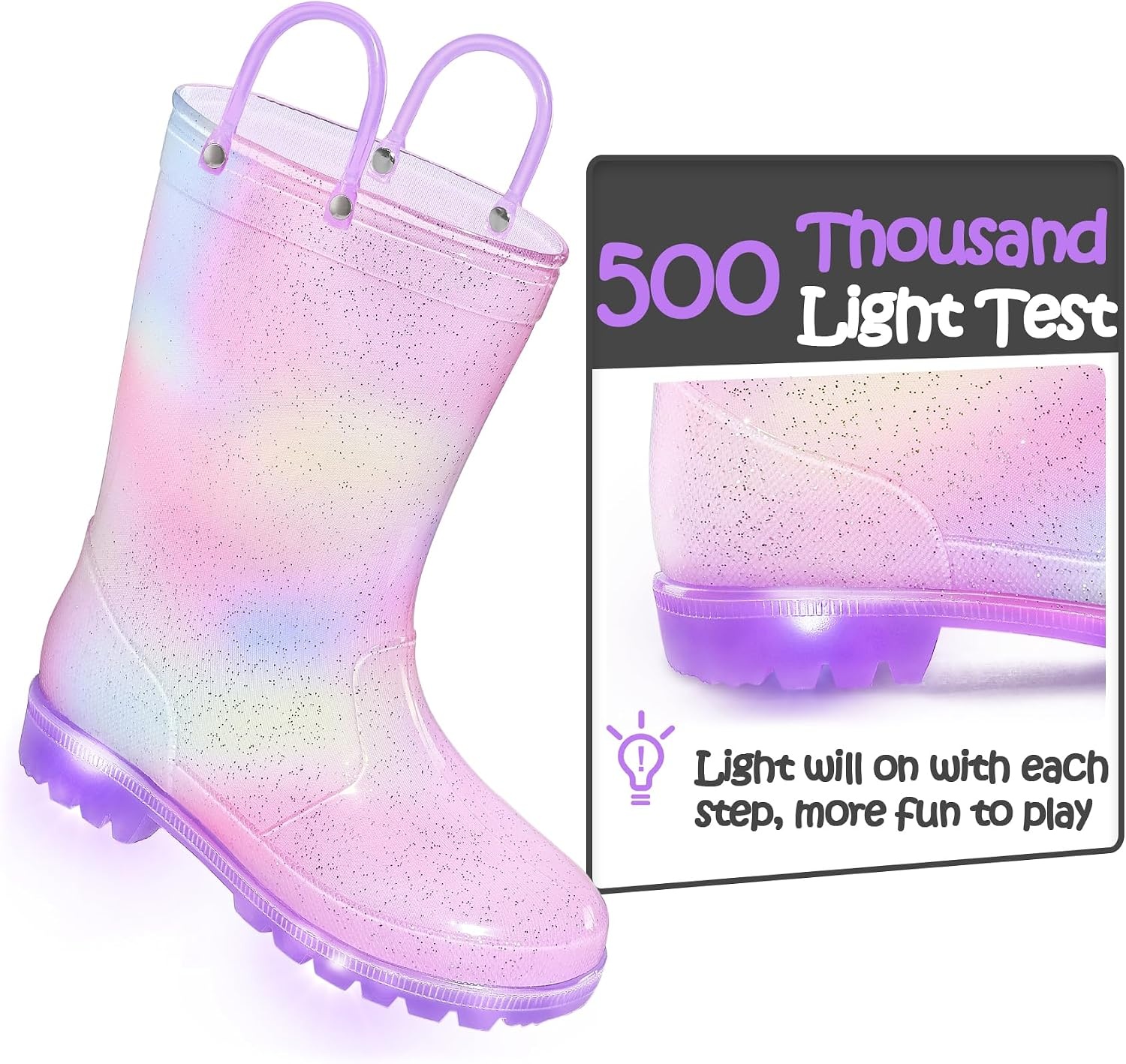 image:imageK KomForme Toddler Light Up Rain Boots for Girls Boys Waterproof Rain BootsGradient Purple