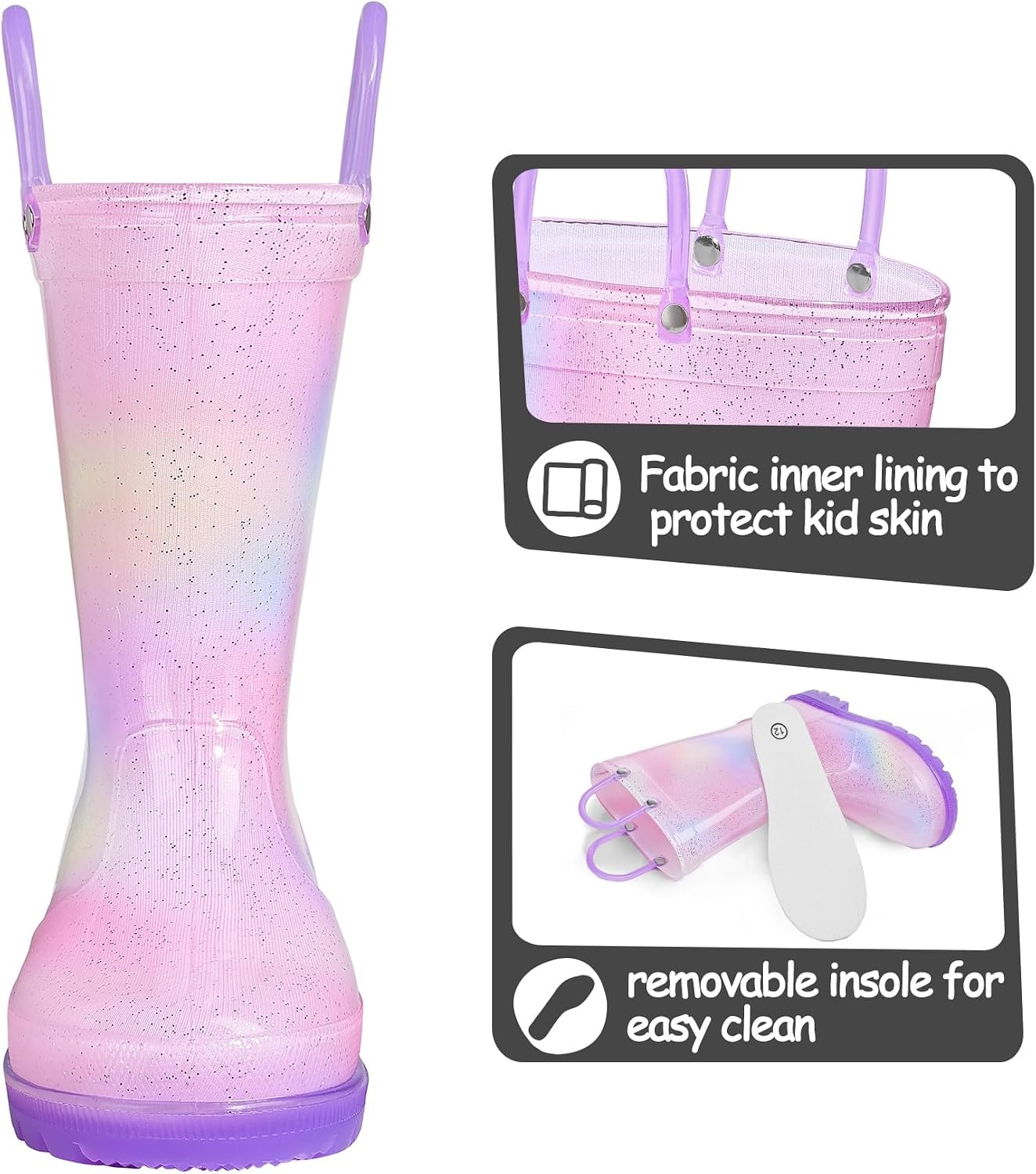 image:imageK KomForme Toddler Light Up Rain Boots for Girls Boys Waterproof Rain BootsGradient Purple