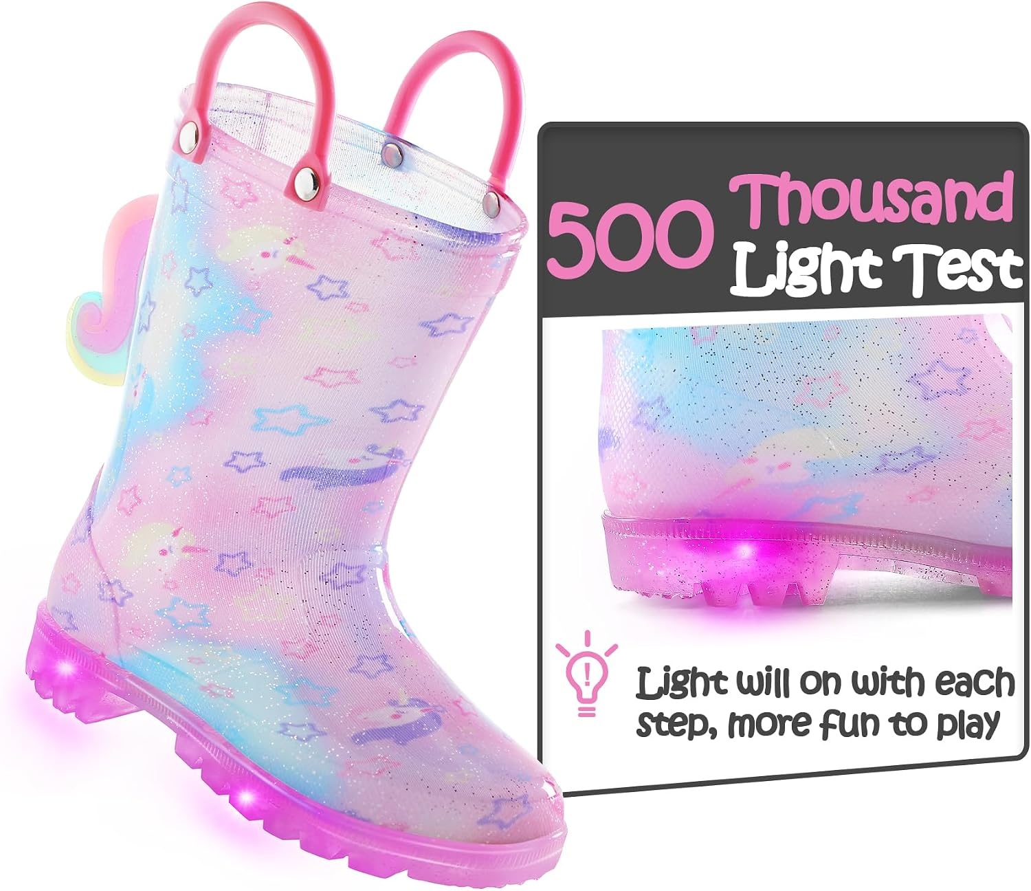 image:imageK KomForme Toddler Light Up Rain Boots for Girls Boys Waterproof Rain BootsGradient Unicorn