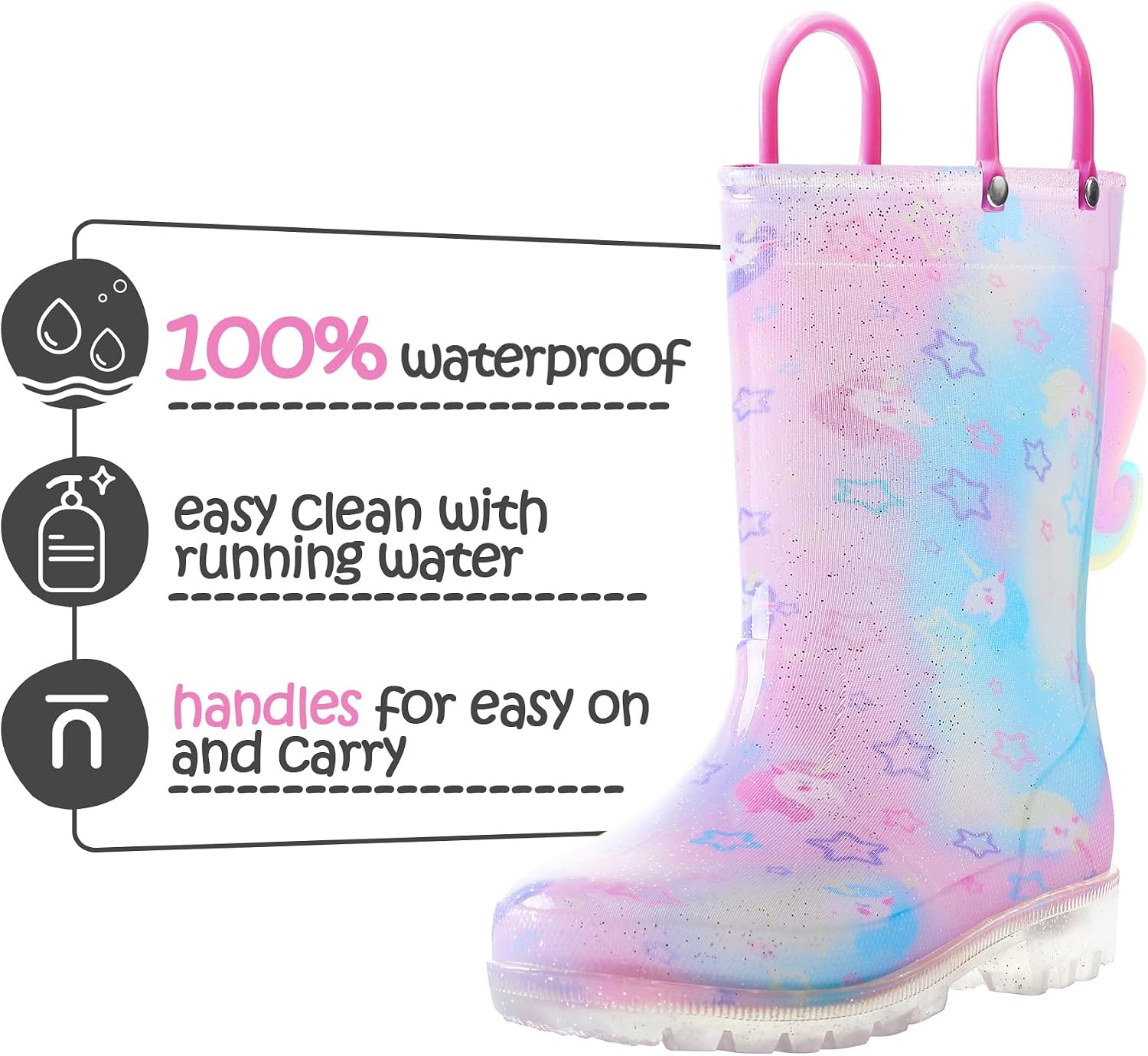 image:imageK KomForme Toddler Light Up Rain Boots for Girls Boys Waterproof Rain BootsGradient Unicorn