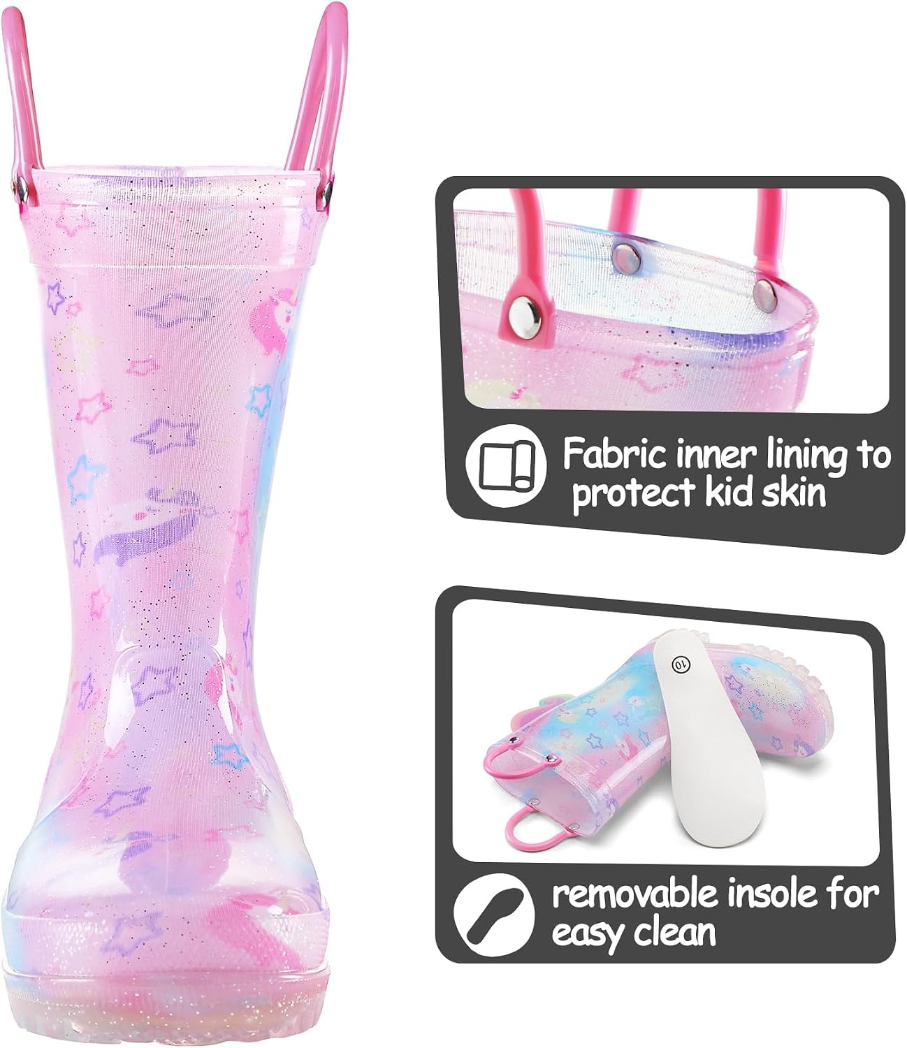 image:imageK KomForme Toddler Light Up Rain Boots for Girls Boys Waterproof Rain BootsGradient Unicorn