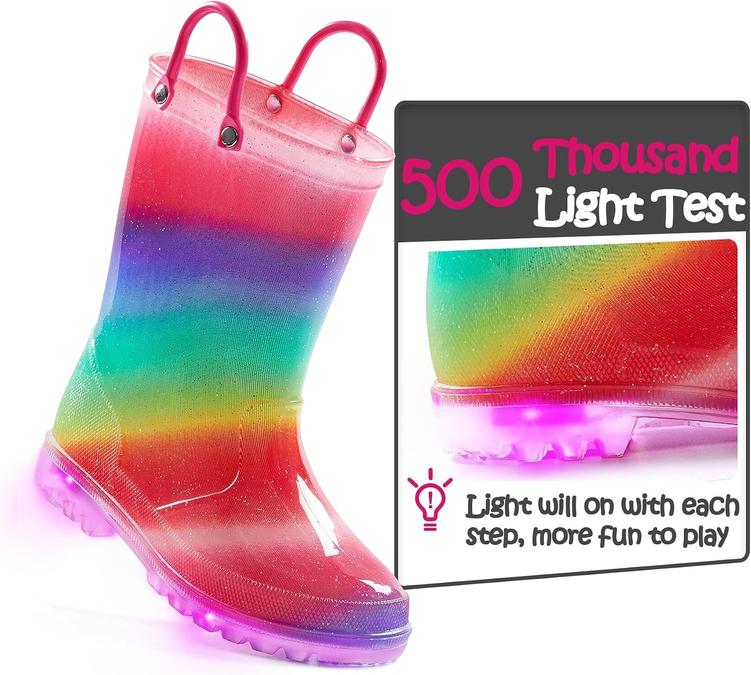 image:imageK KomForme Toddler Light Up Rain Boots for Girls Boys Waterproof Rain BootsShimmer Rainbow