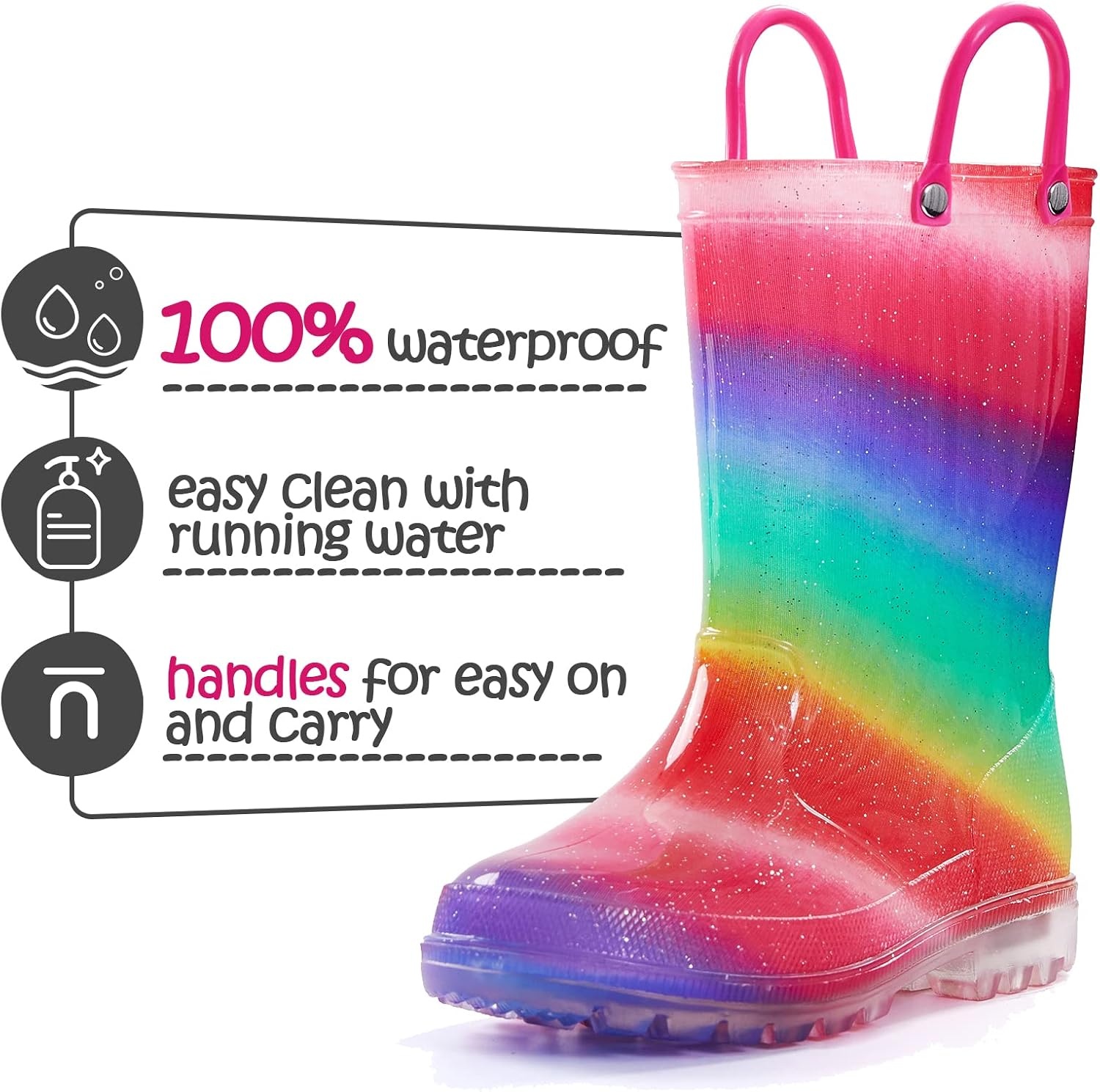 image:imageK KomForme Toddler Light Up Rain Boots for Girls Boys Waterproof Rain BootsShimmer Rainbow