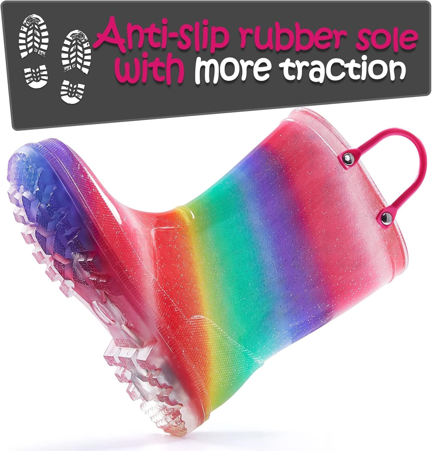 image:imageK KomForme Toddler Light Up Rain Boots for Girls Boys Waterproof Rain BootsShimmer Rainbow