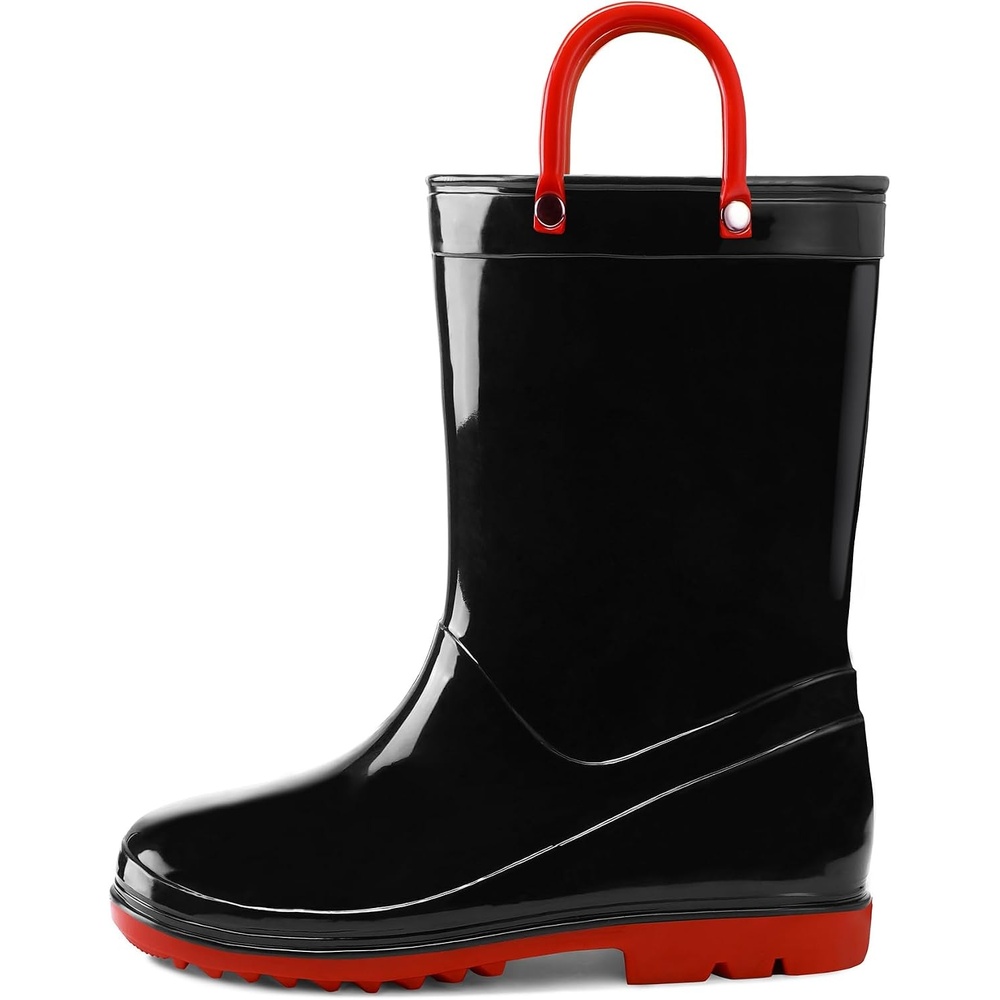 image:imageK KomForme Girls Boys Rain Boots Waterproof Boots with Easy on HandlesBlackred