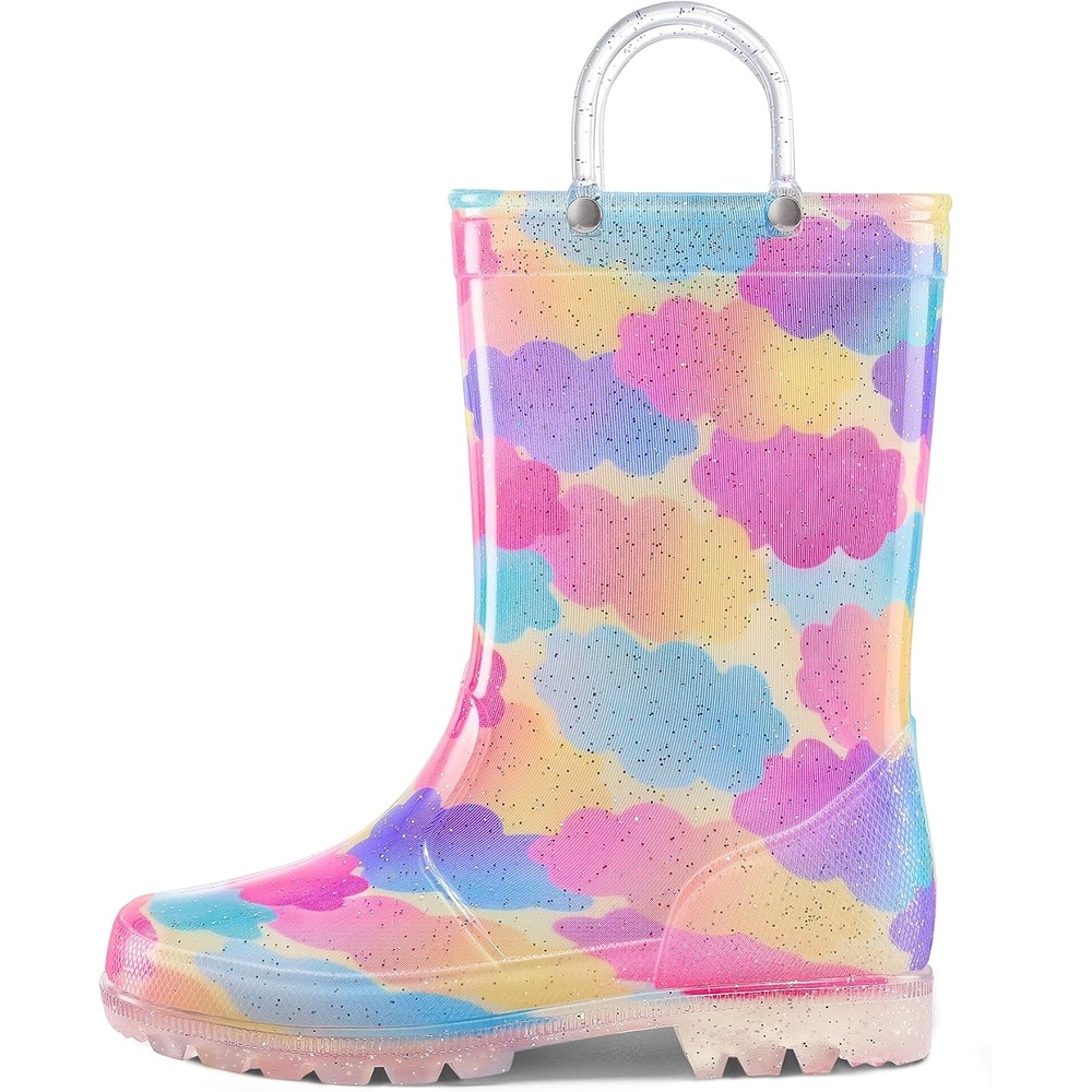 image:imageK KomForme Girls Boys Rain Boots Waterproof Boots with Easy on HandlesColorful Clouds