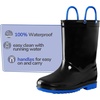 K KomForme Girls Boys Rain Boots Waterproof Boots with Easy on Handles(Black-blue)