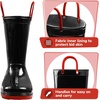 K KomForme Girls Boys Rain Boots Waterproof Boots with Easy on Handles(Black-red)