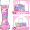 K KomForme Girls Boys Rain Boots Waterproof Boots with Easy on Handles(Colorful Clouds)