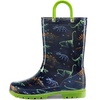 K KomForme Girls Boys Rain Boots Waterproof Boots with Easy on Handles(Green Dinosaur)