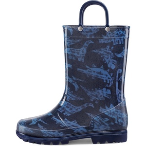 K KomForme Girls Boys Rain Boots Waterproof Boots with Easy on Handles(Blue Dinosaur)