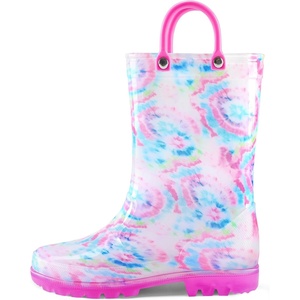 K KomForme Girls Boys Rain Boots Waterproof Boots with Easy on Handles(Colorful Halo)