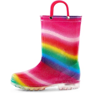K KomForme Girls Boys Rain Boots Waterproof Boots with Easy on Handles(Rainbow)