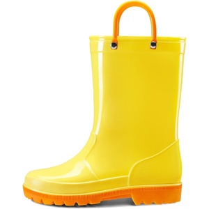 K KomForme Girls Boys Rain Boots Waterproof Boots with Easy on Handles(Yellow)