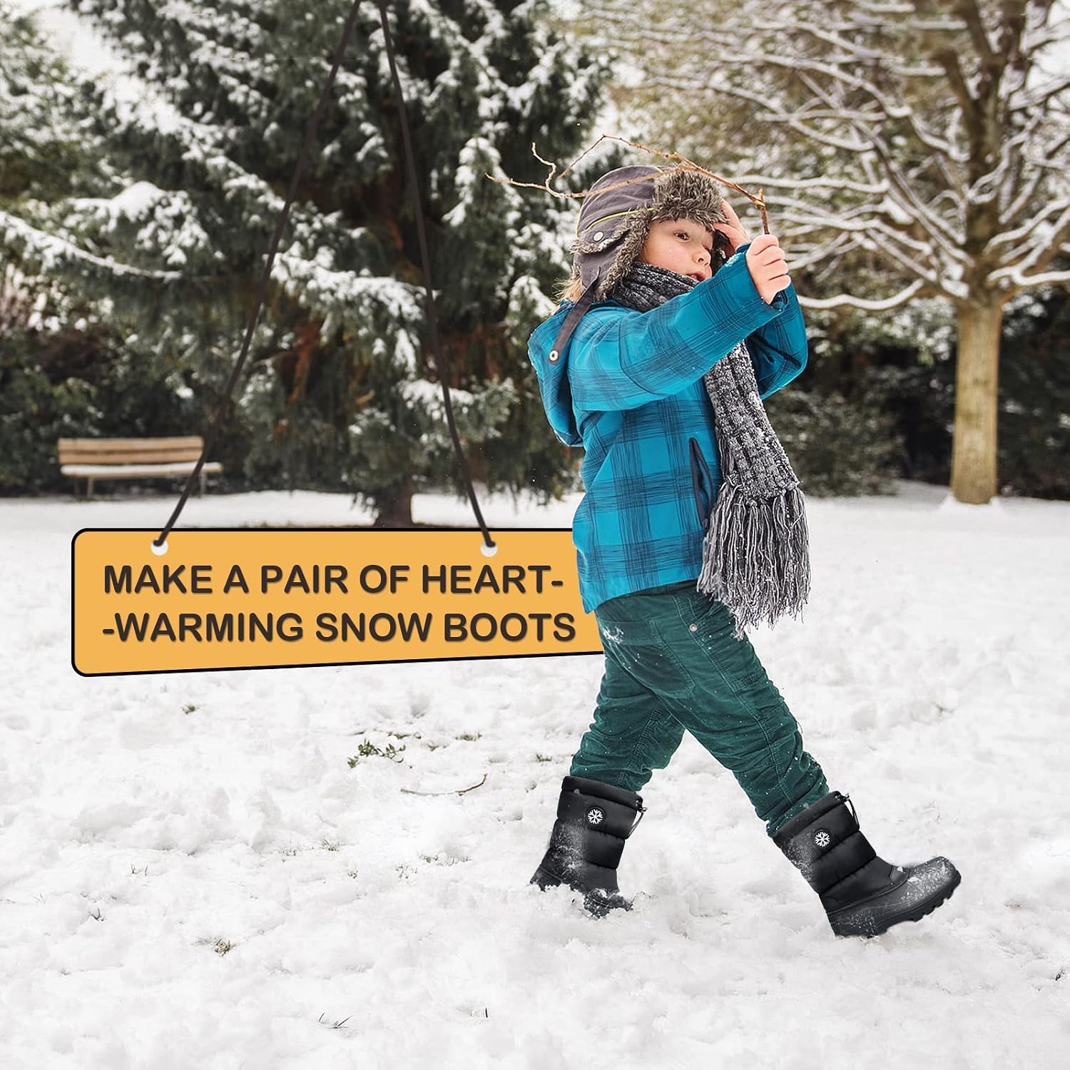 image:imageK KomForme Kids Insulated Waterproof Antislip Winter Warm Snow BootsBlacksnow