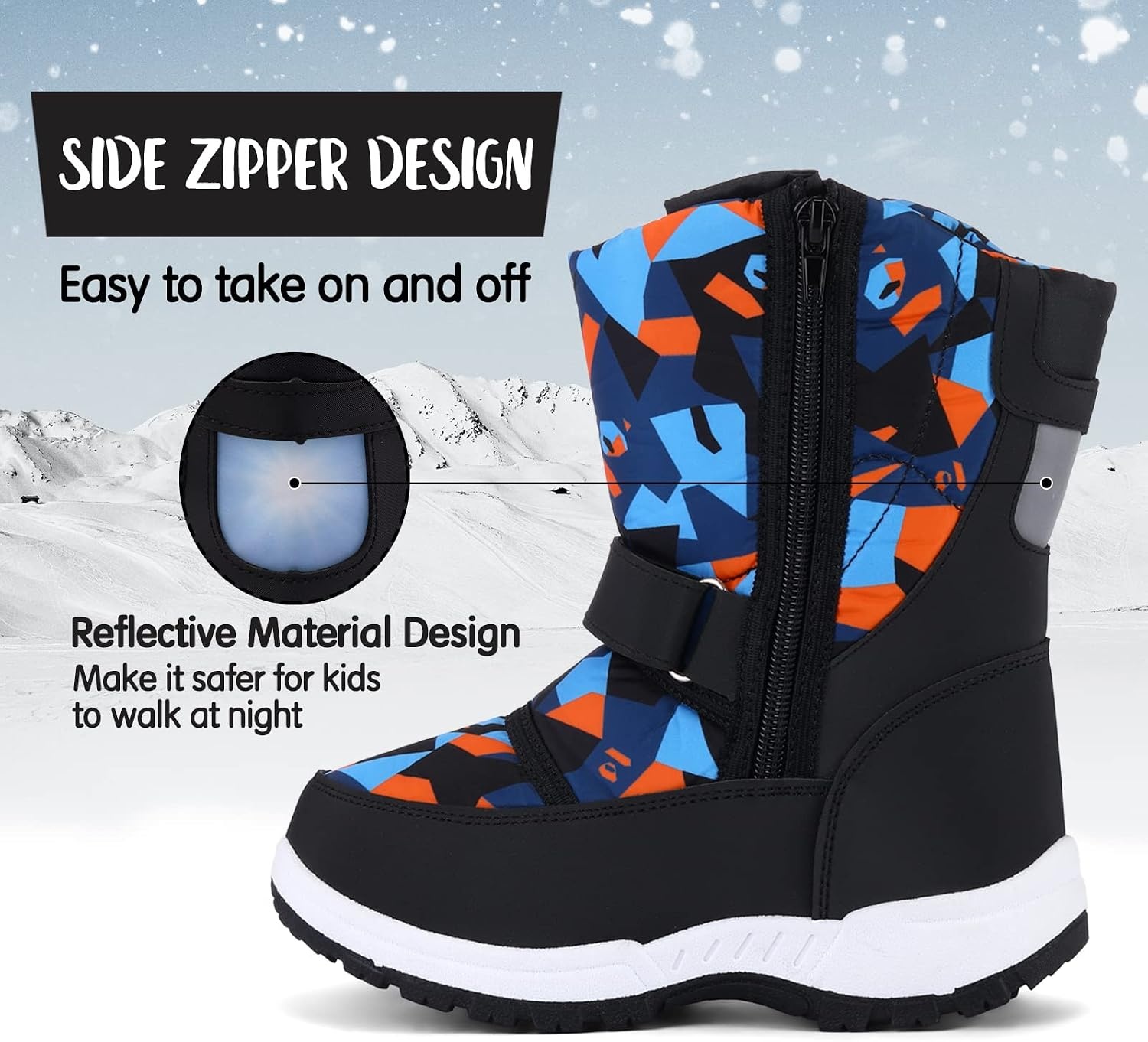 image:imageK KomForme Kids Warm Waterproof Outdoor BootsBlackBlue