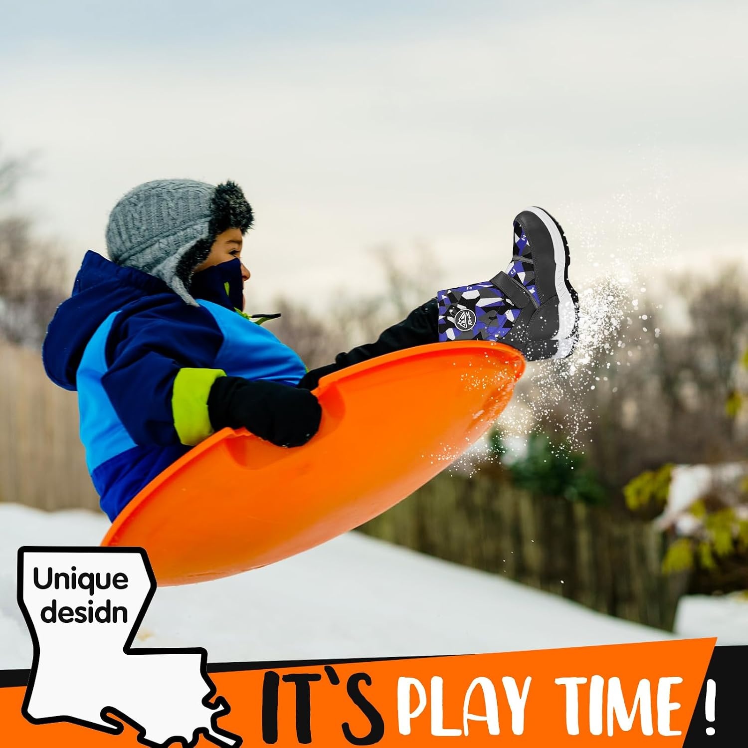 image:imageK KomForme Kids Warm Waterproof Outdoor BootsBlueGray