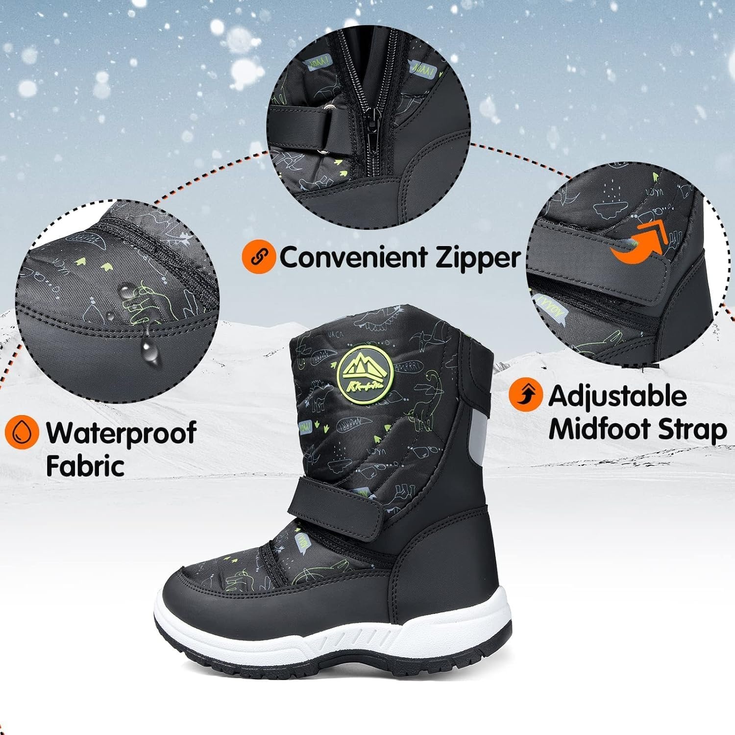 image:imageK KomForme Kids Warm Waterproof Outdoor BootsDinosaur