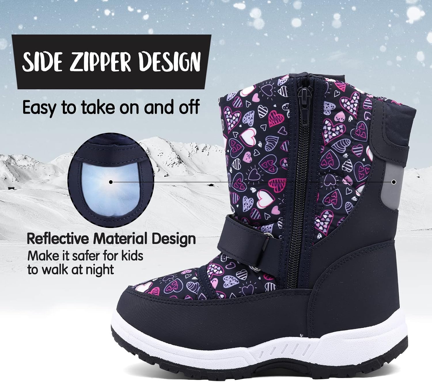 image:imageK KomForme Kids Warm Waterproof Outdoor BootsPink Heart