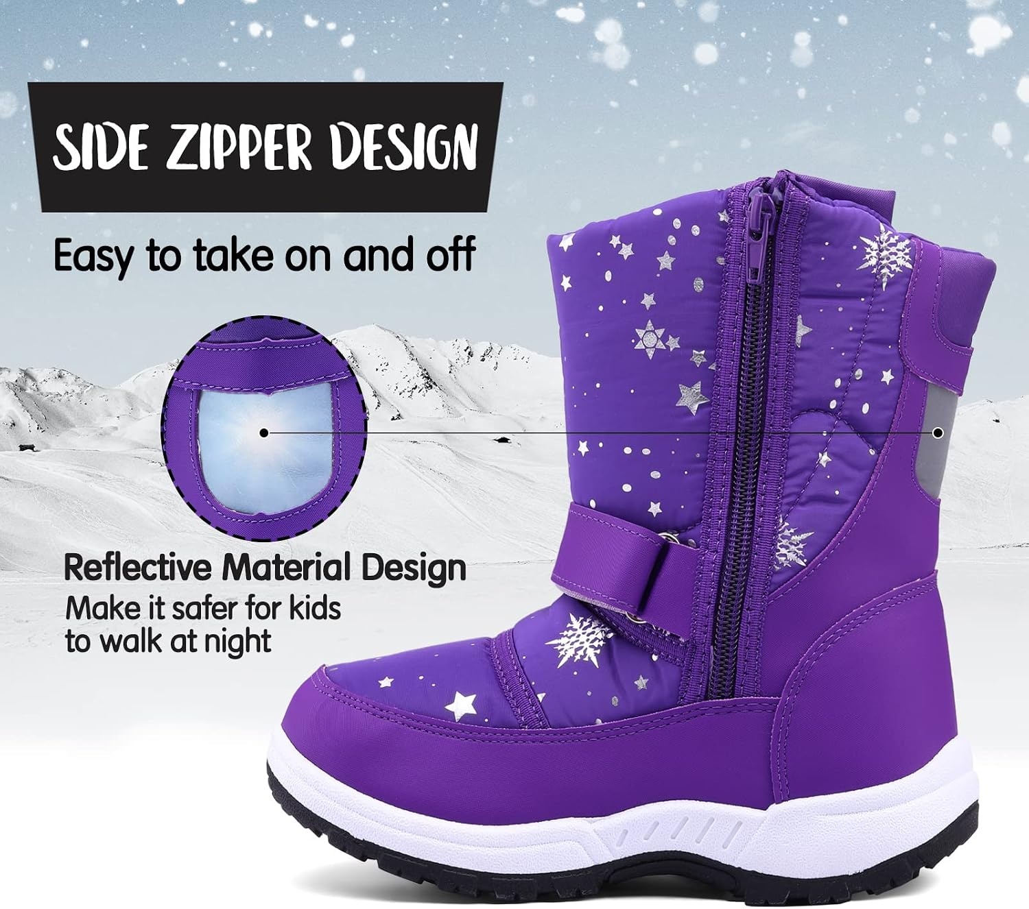 image:imageK KomForme Kids Warm Waterproof Outdoor BootsPurple Star