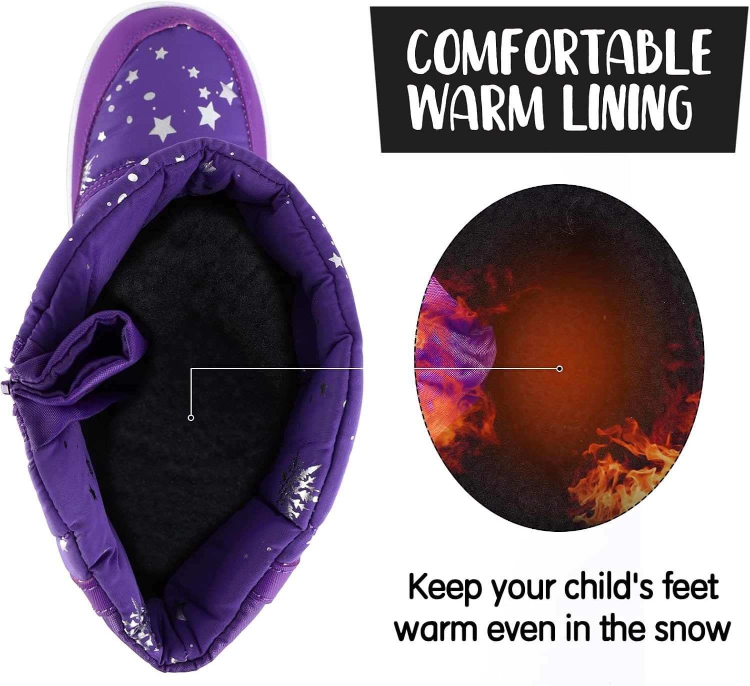 image:imageK KomForme Kids Warm Waterproof Outdoor BootsPurple Star