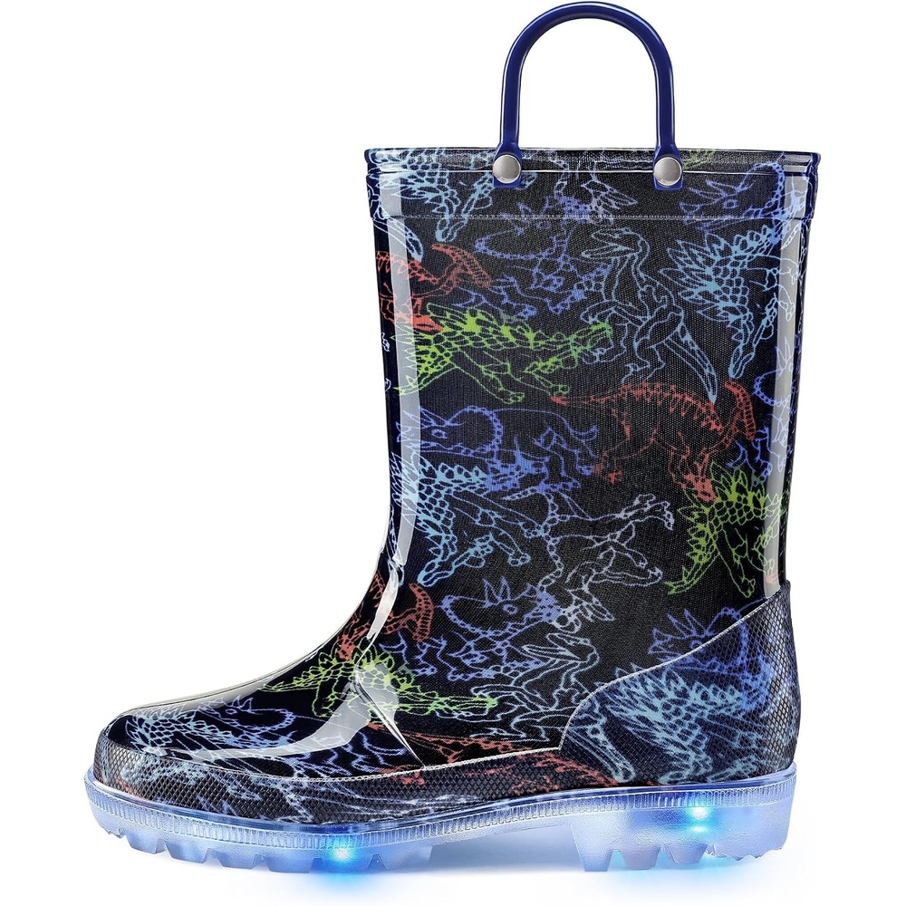 image:imageK KomForme Kids Rain Boots Boys Girls Light up Boots with Easyon HandlesColorful Dinosaur