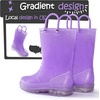 K KomForme Girls Rain Boots,Kids Waterproof Boots with Easy-on Handles(Purple)