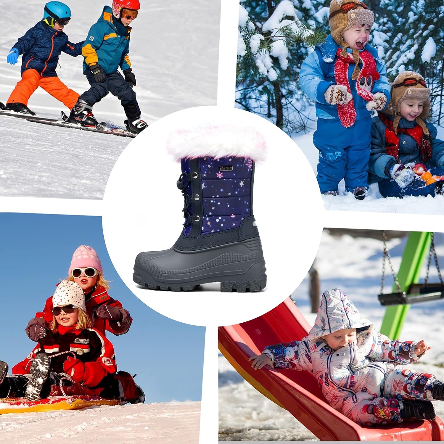 image:imageBoys Girls Fur Lined Waterproof Winter BootDark Purple