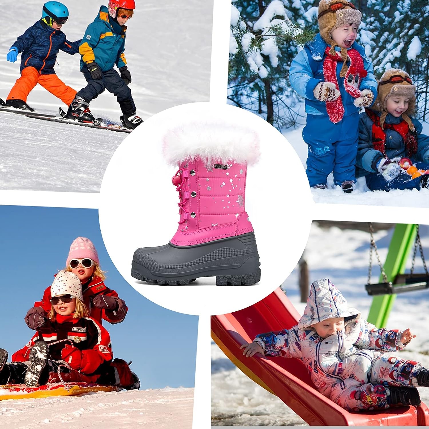 image:imageBoys Girls Fur Lined Waterproof Winter BootPink