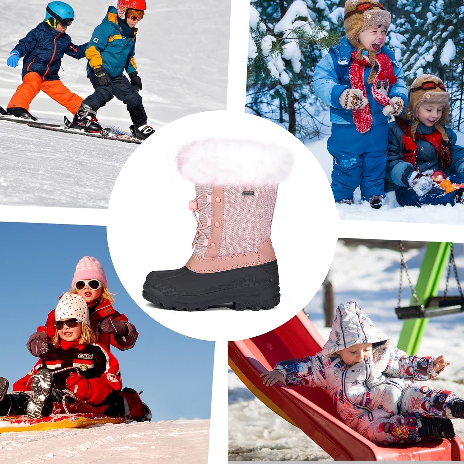 image:imageBoys Girls Fur Lined Waterproof Winter BootPink Brilliant