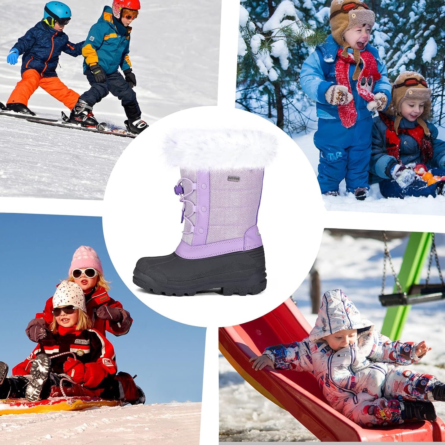 image:imageBoys Girls Fur Lined Waterproof Winter BootPurple Brilliant
