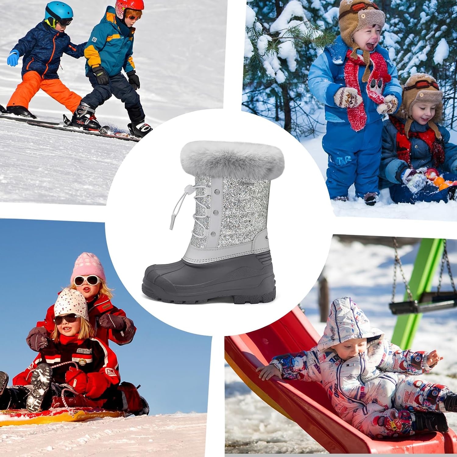 image:imageBoys Girls Fur Lined Waterproof Winter BootSilver