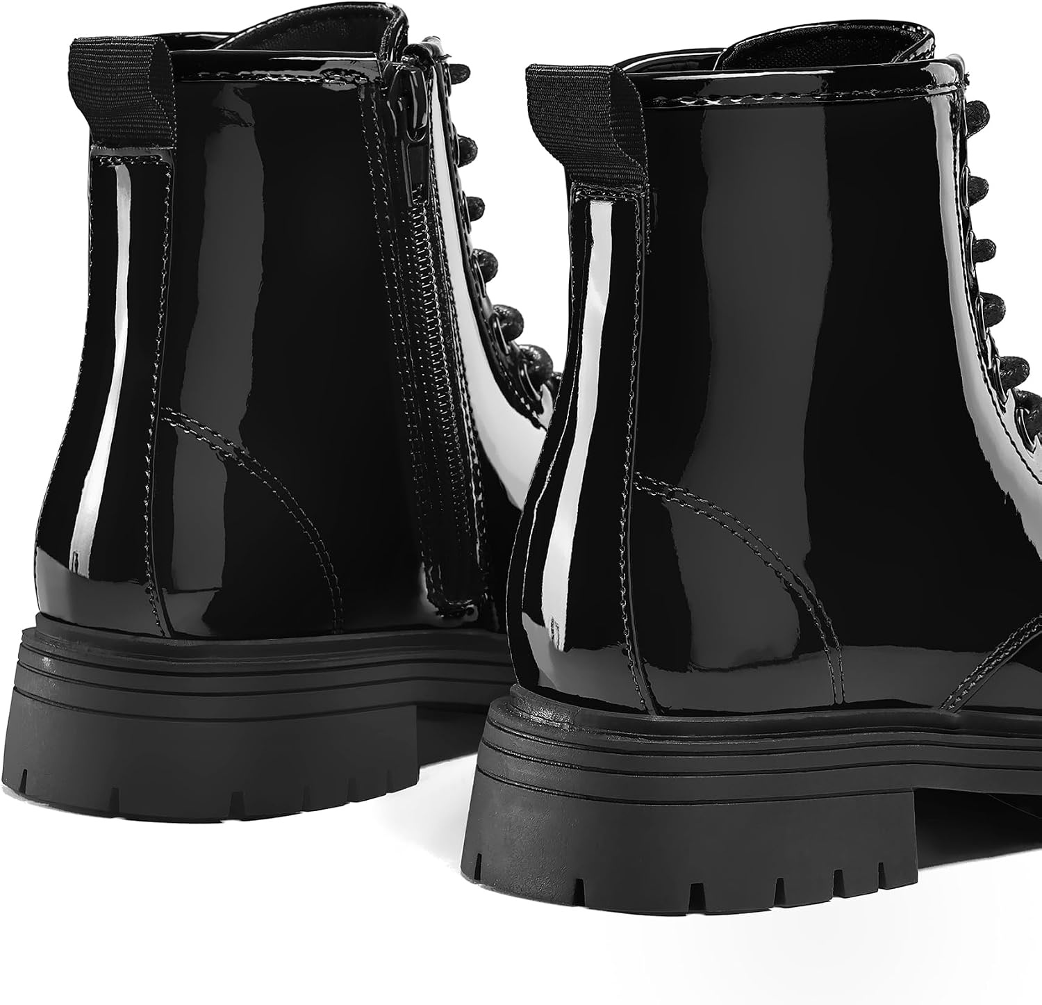 image:imageGirls Boys Combat Boots Kid Ankle Boots with Side ZipperBlack Patent