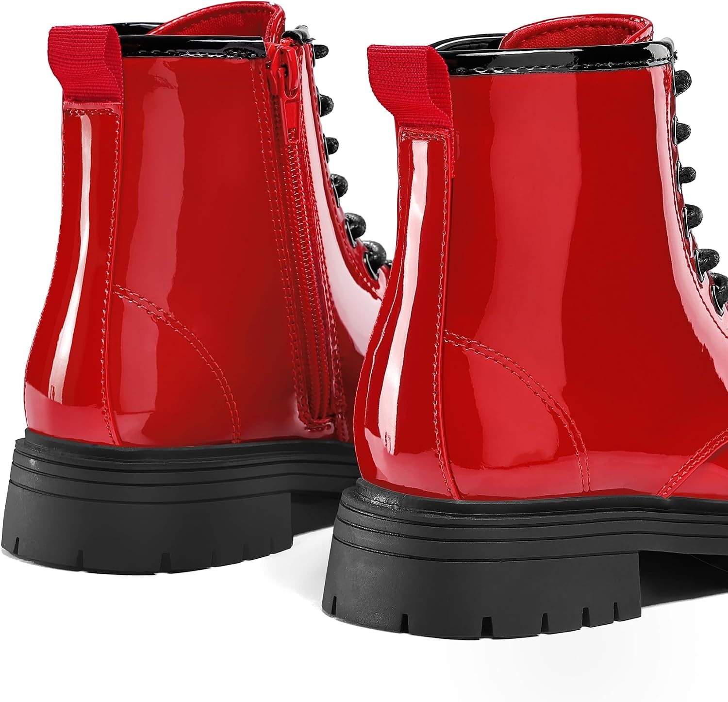 image:imageGirls Boys Combat Boots Kid Ankle Boots with Side ZipperRed Patent